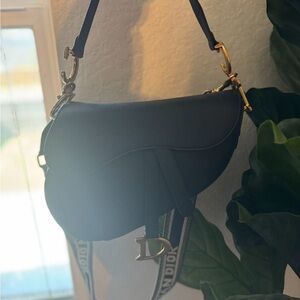 Black Saddle Bag with Gold Accents
